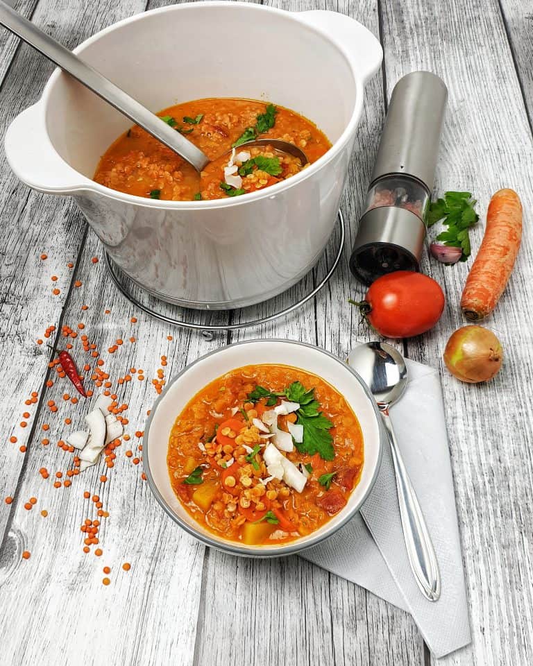 Rote Linsen-Suppe mit Kokosmilch - Lydiasfoodblog