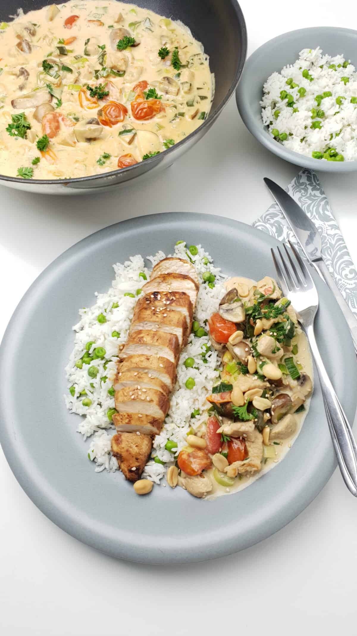 Hähnchen mit Erbsen-Reis und Gemüse - Lydiasfoodblog