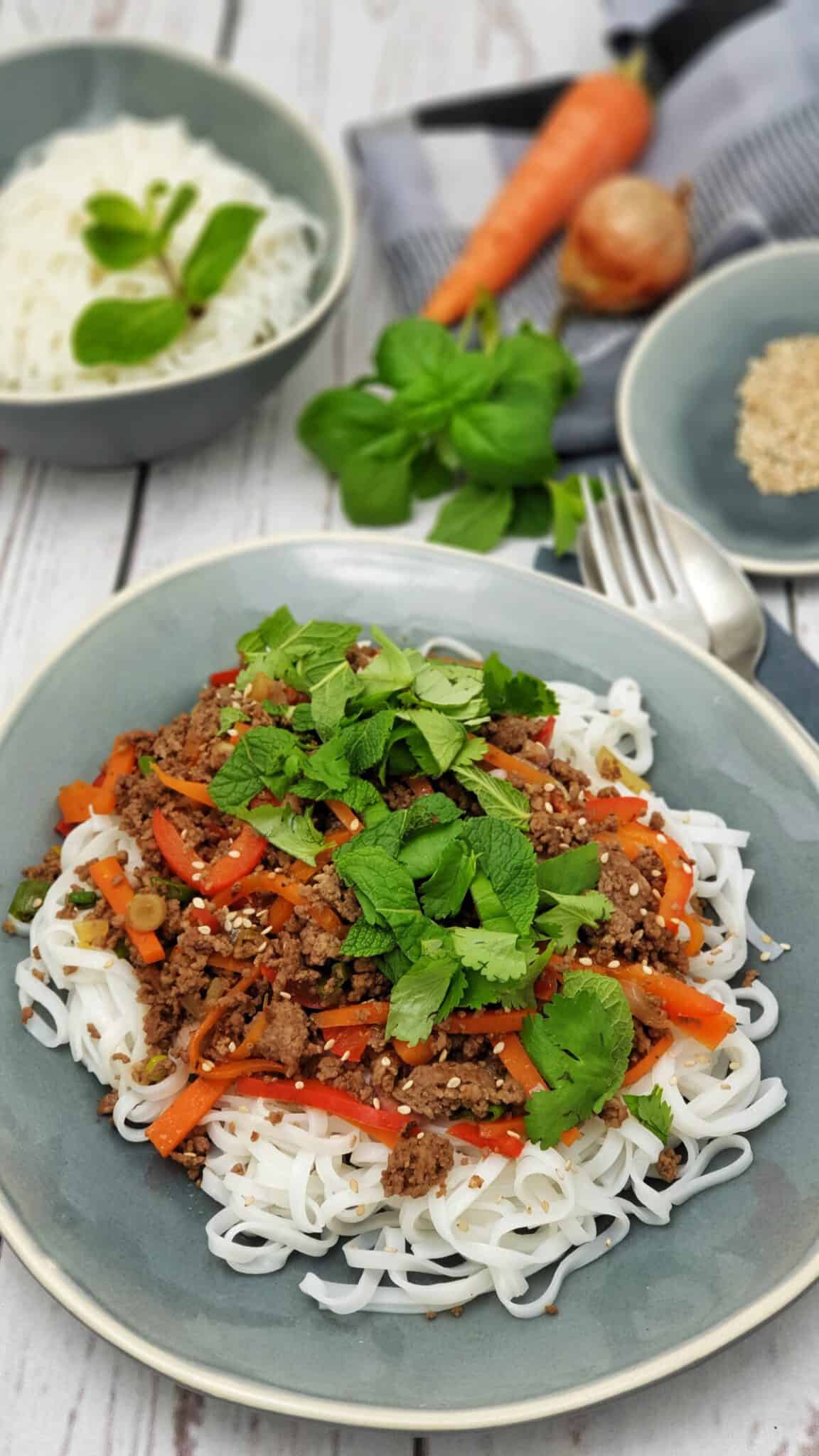 Asiatische Reisnudeln mit Hackfleisch - Lydiasfoodblog