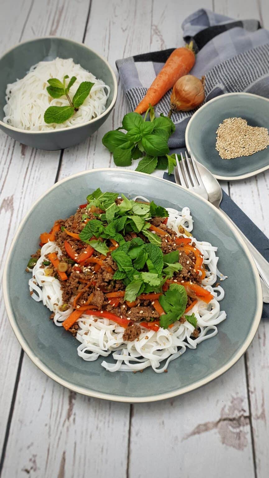 Asiatische Reisnudeln mit Hackfleisch - Lydiasfoodblog