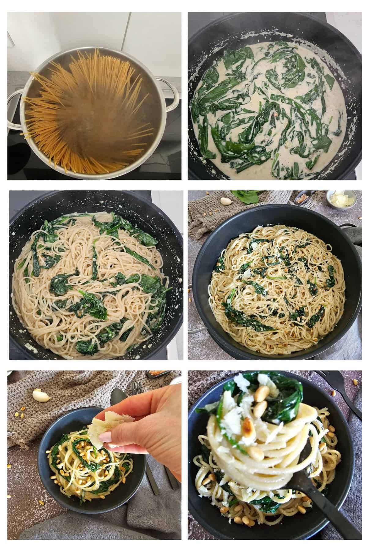 Zubereitungsschritte für Bärlauch Pasta. 